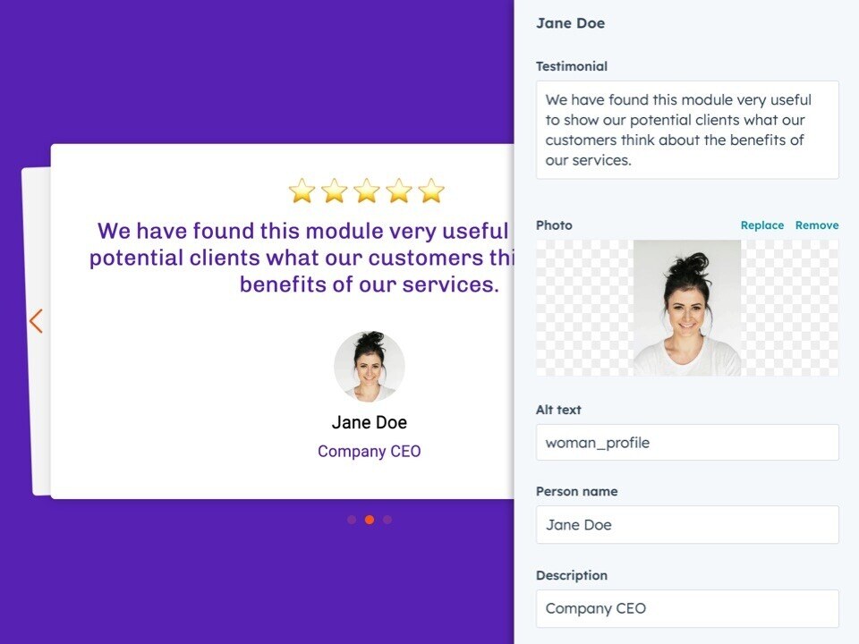 Multiple testimonials in a single module
